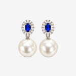 Oval Blue Sapphire CZ Halo Pearl Drop EarringsSilver Tone Dangle Earrings for Women Bridal Wedding Jewelry (2)
