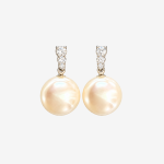 Round Pearl Drop Earrings with 3Pcs CZ Diamond Silver Tone Dangle Earrings for Women Wedding Party Jewelry