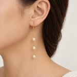 1761b917-d95e-4003-b08e-cc302ca5a5a6 Long Gold Tone Threader Pearl Drop Earrings,Three Round Pearl Linear Chain Dainty Dangling Earrings for Women Elegant Daily Jewelry