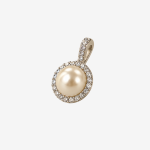 Round Pearl Pendant with Double Halo CZ Crystals,Silver Tone Large Pearl Halo Charm Pendant for Women Necklace Jewelry