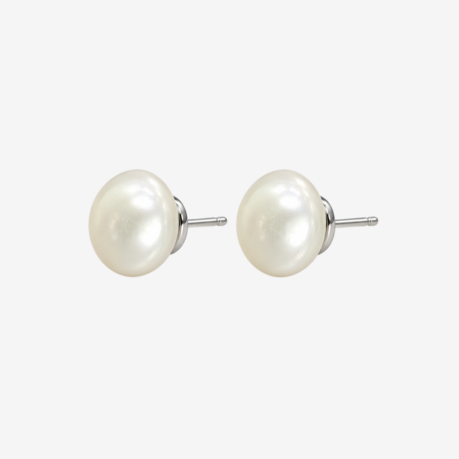 Round Freshwater Pearl Stud Earrings for Women,Classic White Smooth Pearl Ear Studs,Minimalist Daily Wear Fine Jewelry Gift