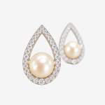 Teardrop Hollow CZ Halo Pearl Stud EarringsSilver Tone Large Round Pearl Statement Earrings for Women Bridal Wedding Jewelry