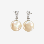 Round Pearl Drop Earrings with 3Pcs CZ Diamond Silver Tone Dangle Earrings for Women Wedding Party Jewelry