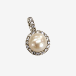 Round Pearl Pendant with Double Halo CZ Crystals,Silver Tone Large Pearl Halo Charm Pendant for Women Necklace Jewelry
