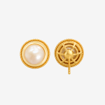Vintage Beaded Edge Round Pearl Stud Earrings,Gold Tone Double Layer Bezel Large Pearl Button Studs for Women