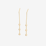 3 Long Gold Tone Threader Pearl Drop Earrings,Three Round Pearl Linear Chain Dainty Dangling Earrings for Women Elegant Daily Jewelry