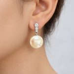 Round Pearl Drop Earrings with 3Pcs CZ Diamond Silver Tone Dangle Earrings for Women Wedding Party Jewelry