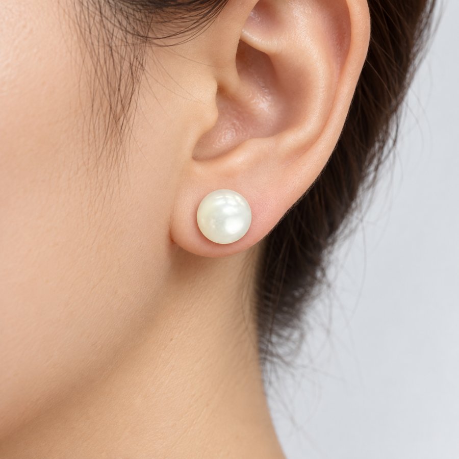 Round Freshwater Pearl Stud Earrings for Women,Classic White Smooth Pearl Ear Studs,Minimalist Daily Wear Fine Jewelry Gift