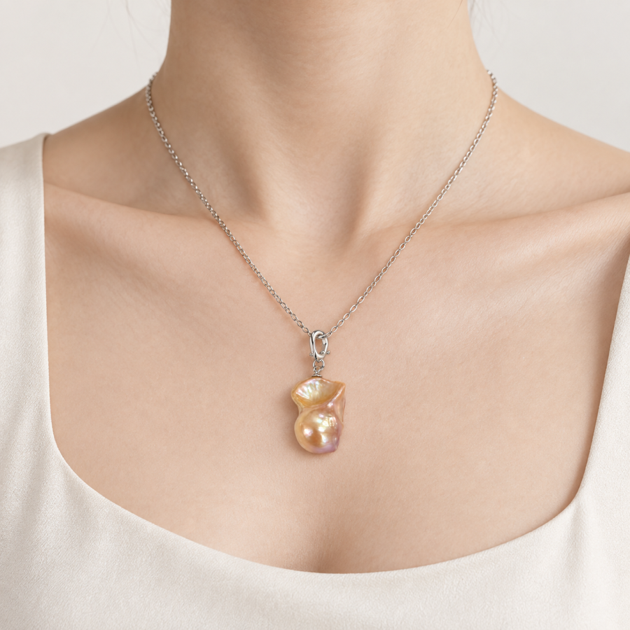 bd520496-e21b-46ba-95d5-dfafc13ad5d1 Colorful Baroque Pearl Pendant Charm,Silver Tone Lobster Clasp Irregular Large Pearl Pendant for Women Necklace Jewelry