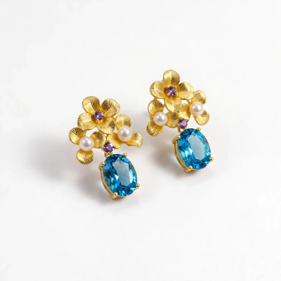 Topaz flower drop earrings