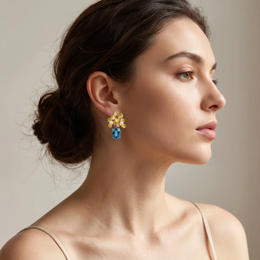 Topaz flower drop earrings