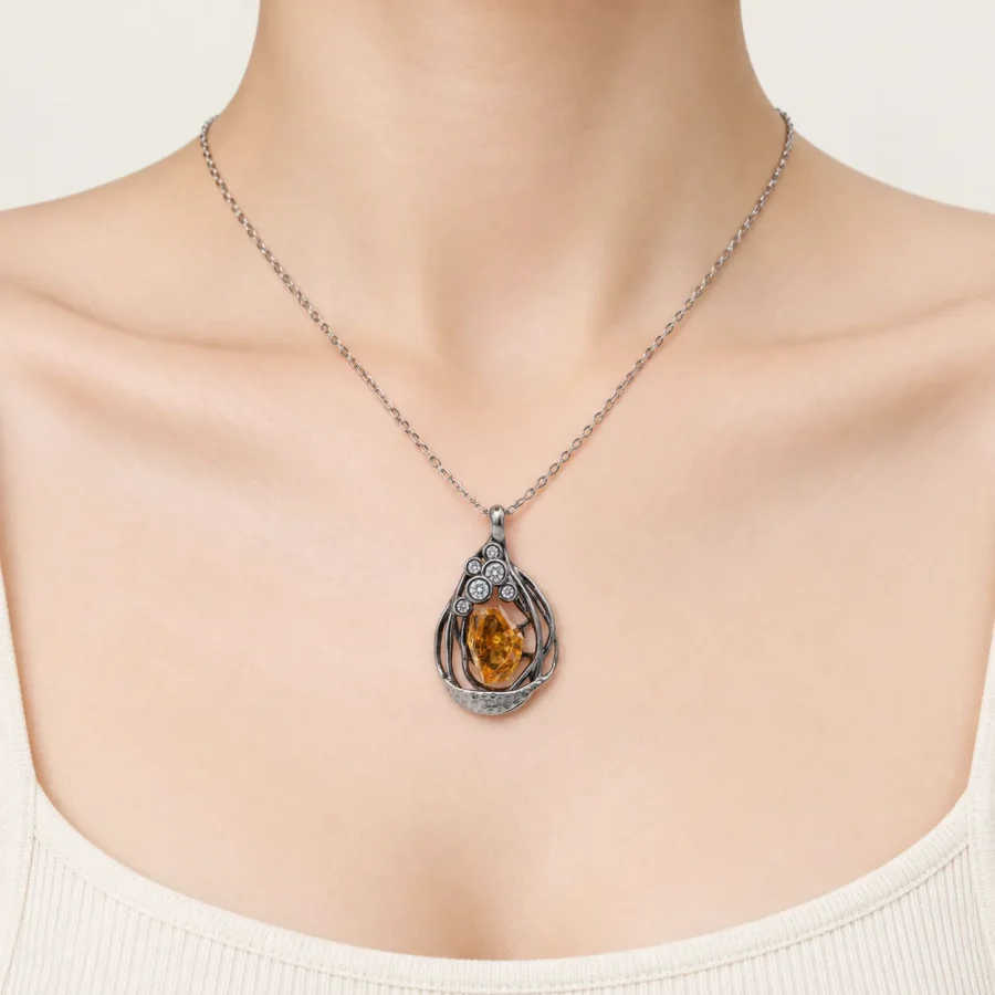 Black Silver Citrine Pendant