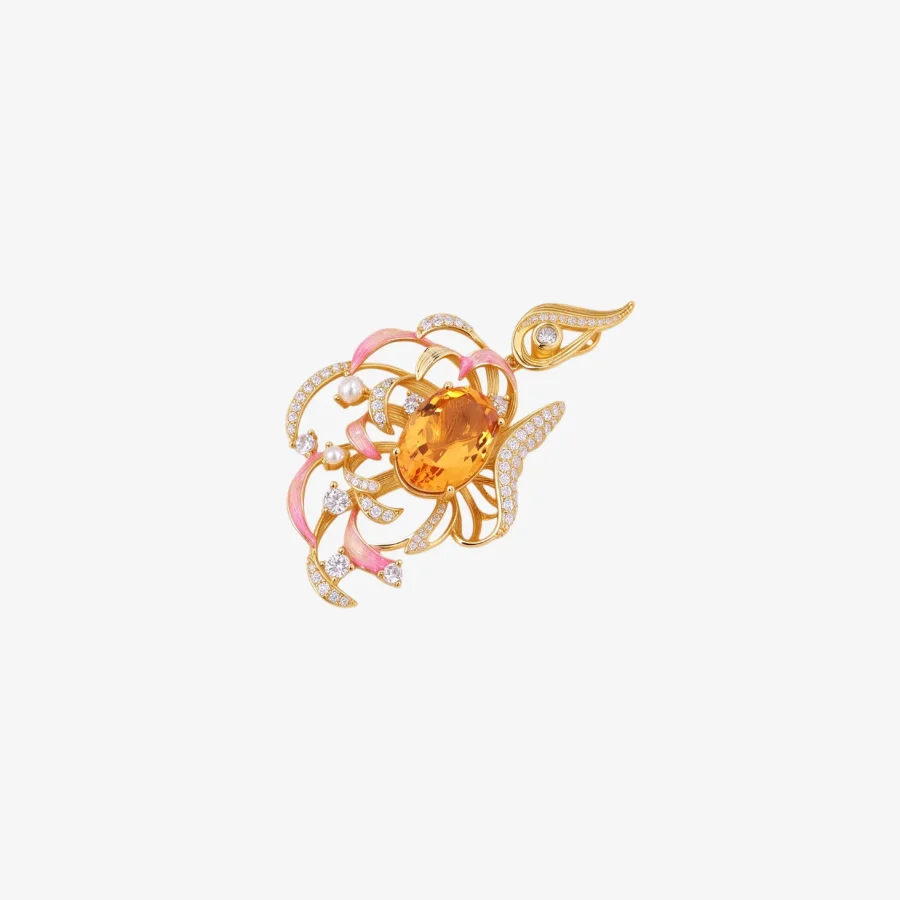 Diamond Citrine Flower Pendant