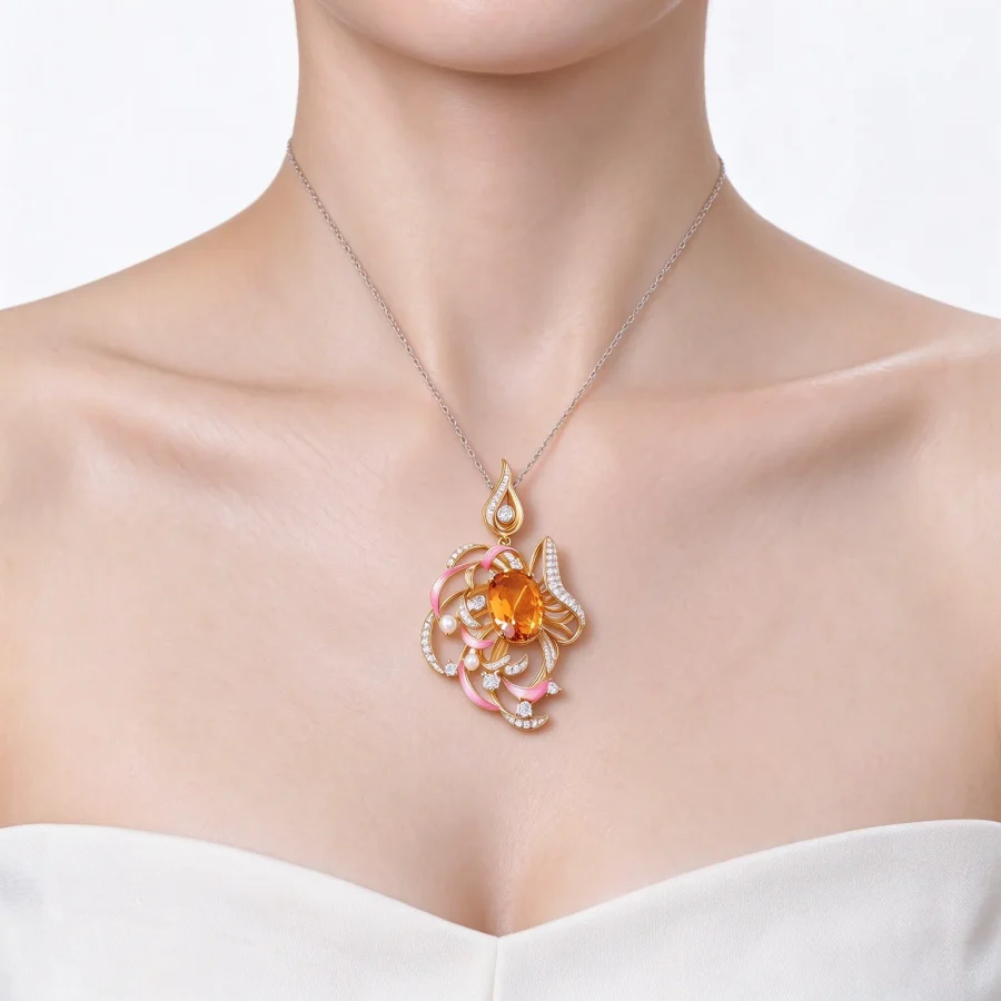 Diamond Citrine Flower Pendant