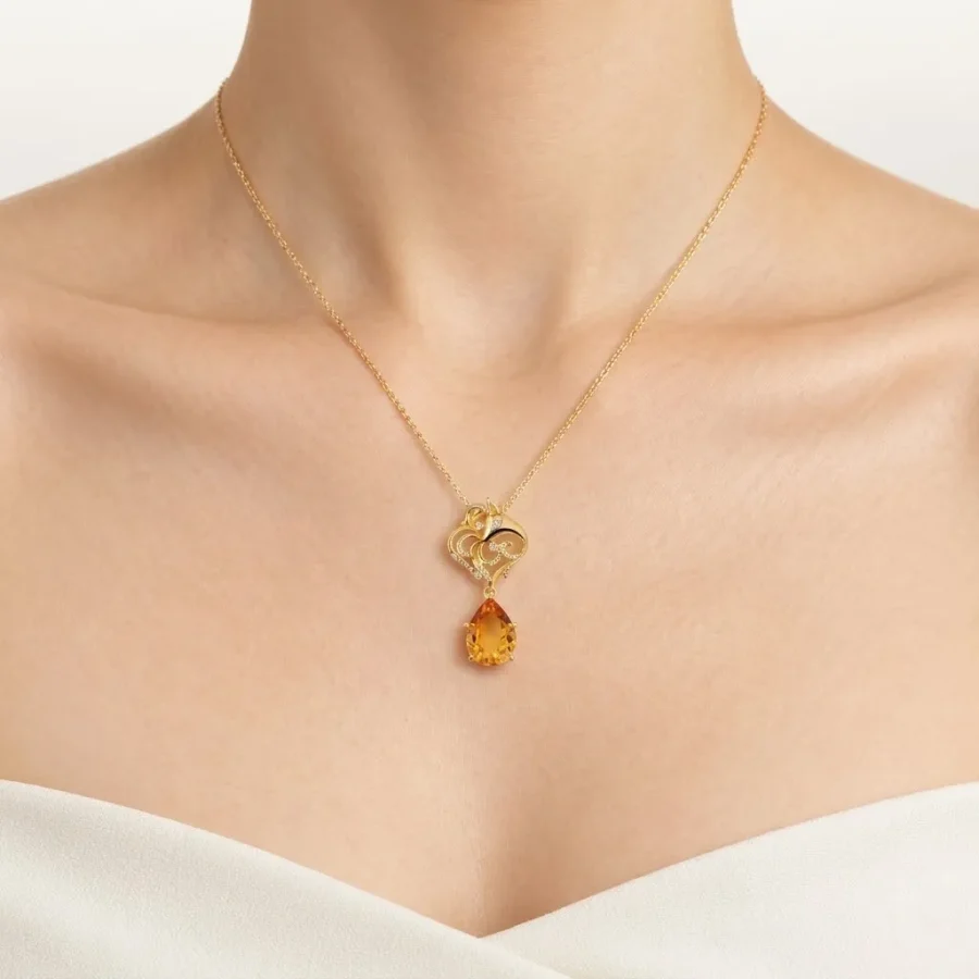 Citrine Heart Moon Pendant