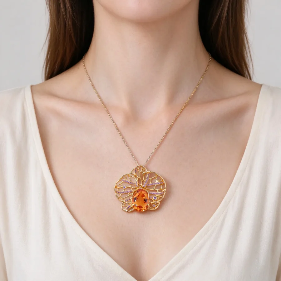 Openwork Insect Citrine Pendant