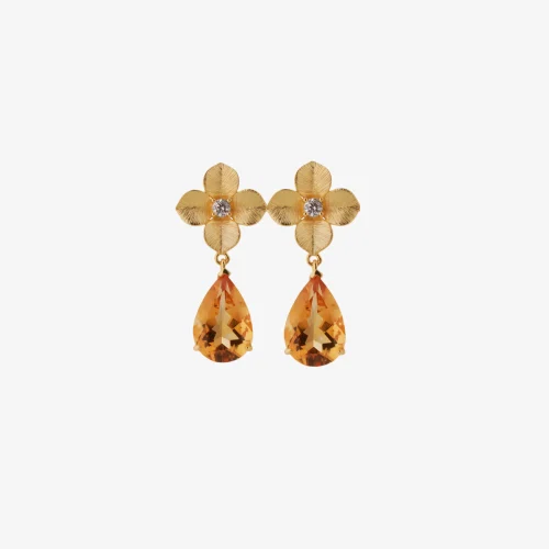 Pear Citrine Flower Earrings