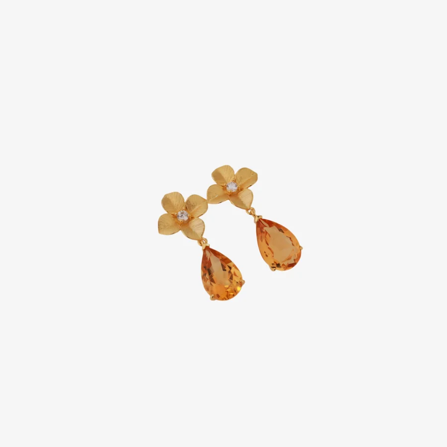 Pear Citrine Flower Earrings