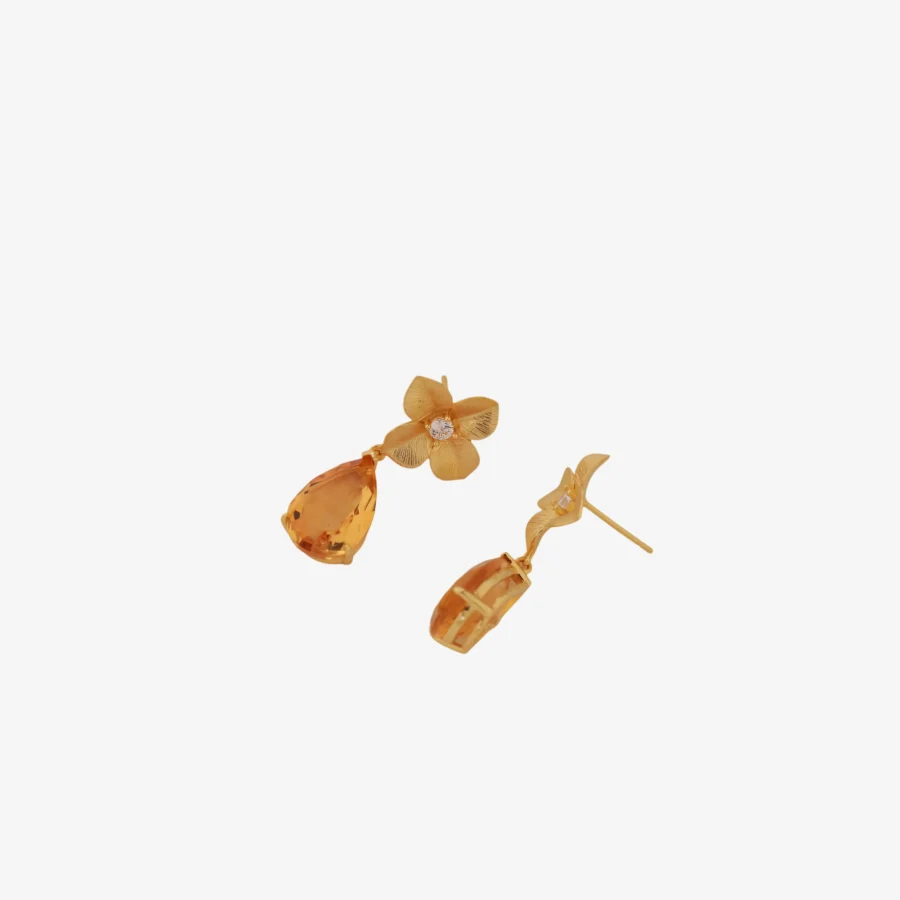 Pear Citrine Flower Earrings