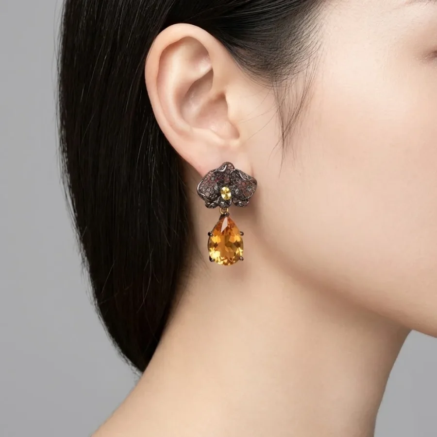 Black Gold Citrine Earrings