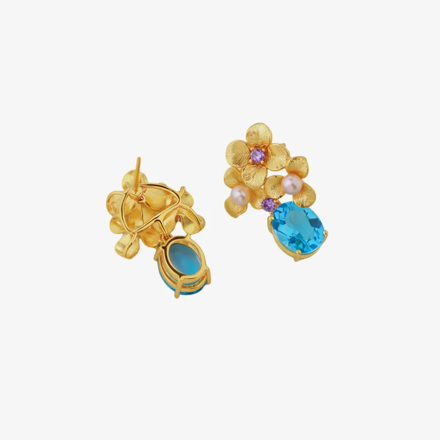 Topaz Pearl Floral Stud Earrings