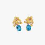 Topaz Pearl Floral Stud Earrings