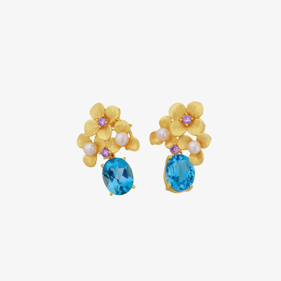 Topaz Pearl Floral Stud Earrings
