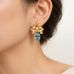 Topaz Pearl Floral Stud Earrings