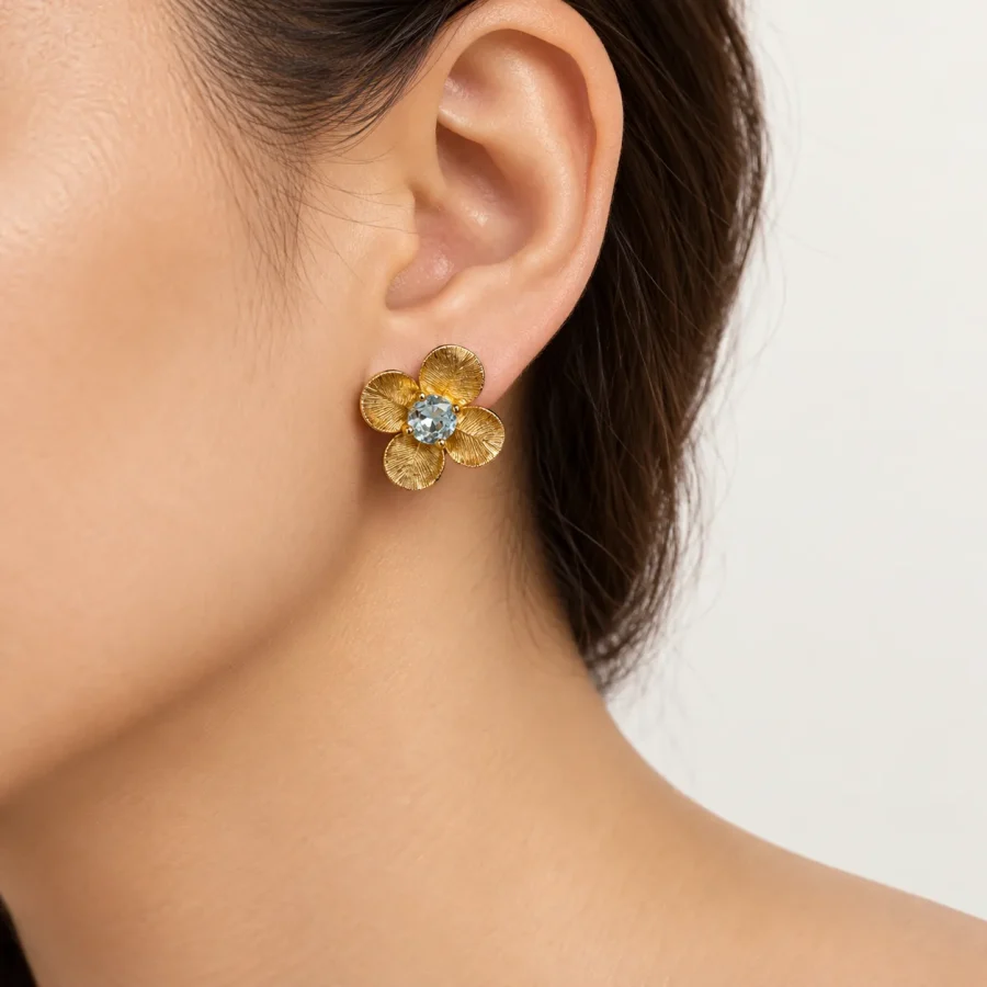 Topaz Round Flower Studs
