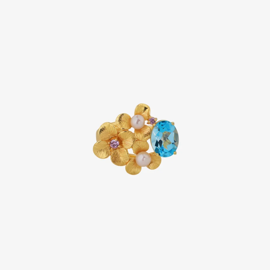 Topaz Pearl Flower Ring