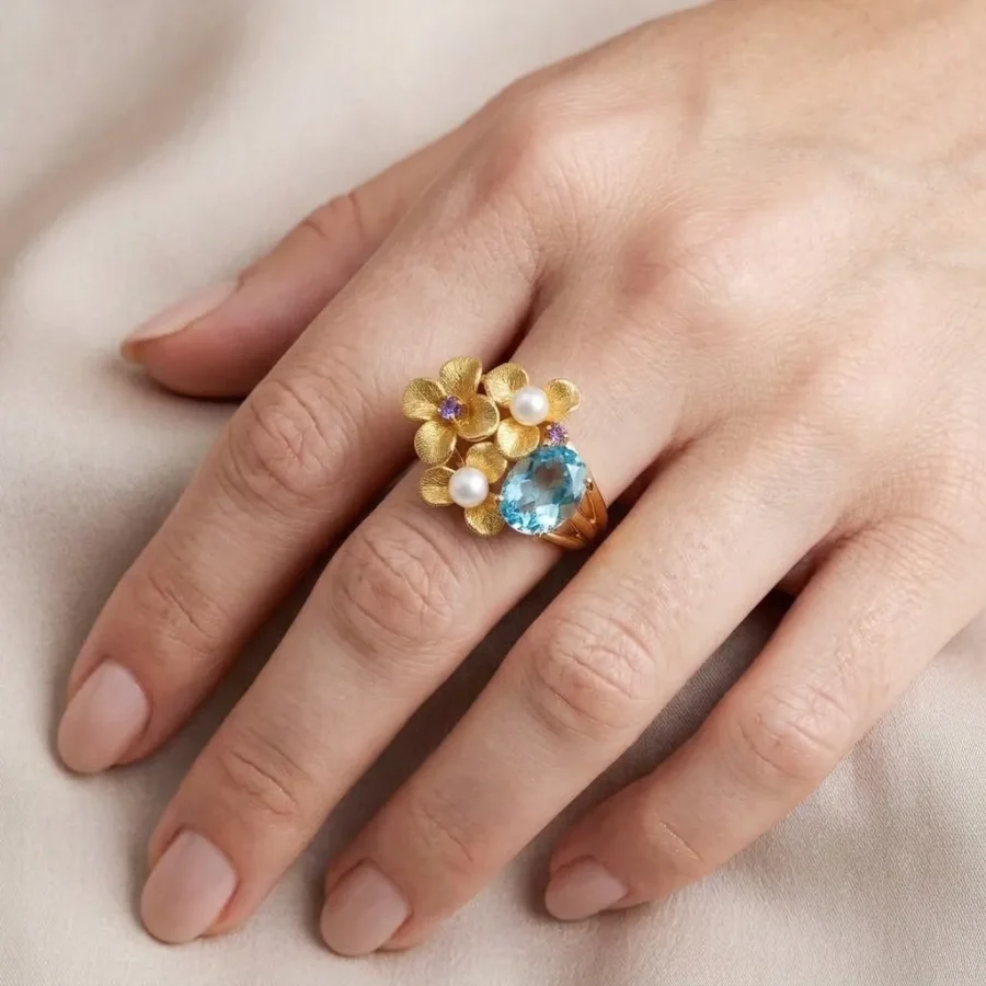 Topaz Pearl Flower Ring