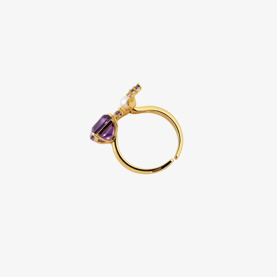 Gold Flower Amethyst Pearl Ring