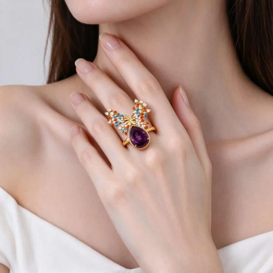 Sparkling Butterfly Amethyst Ring