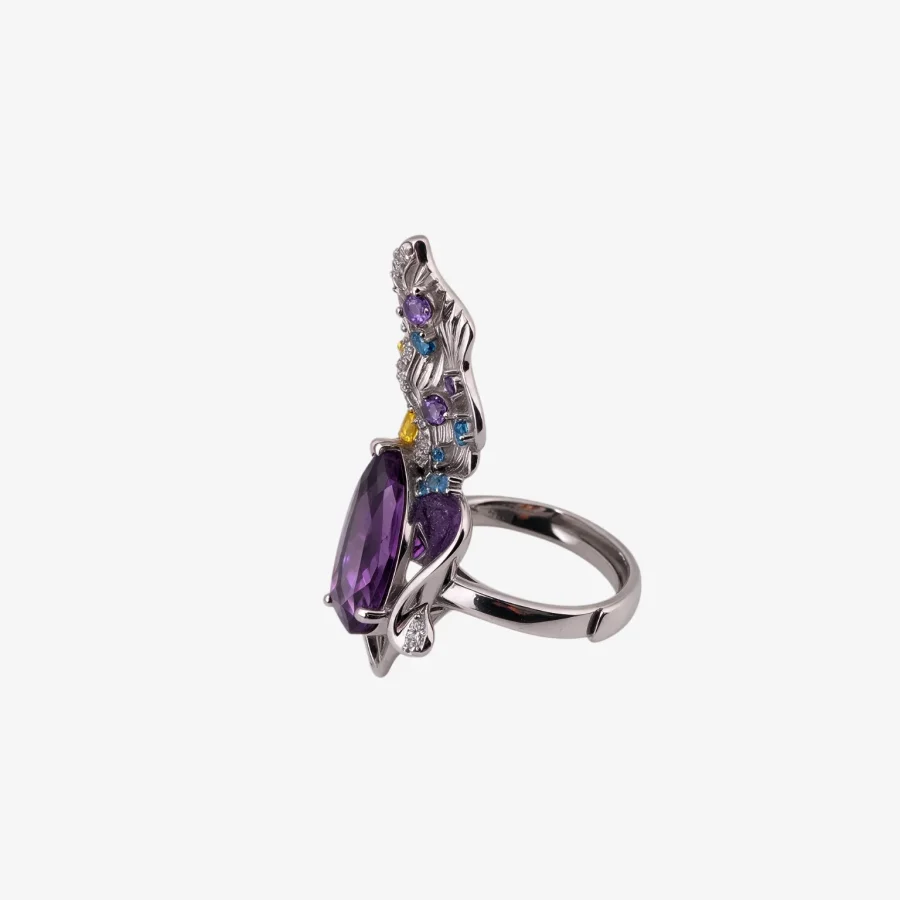 Pear Amethyst Floral Ring