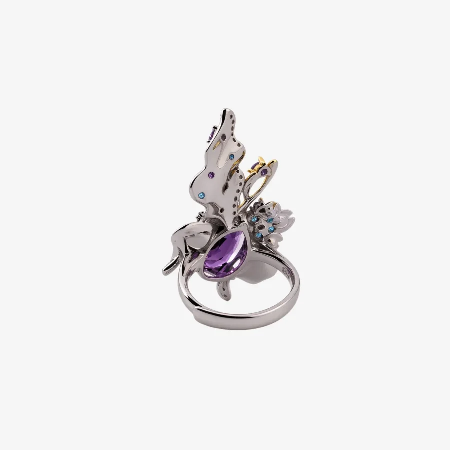 Pear Amethyst Floral Ring