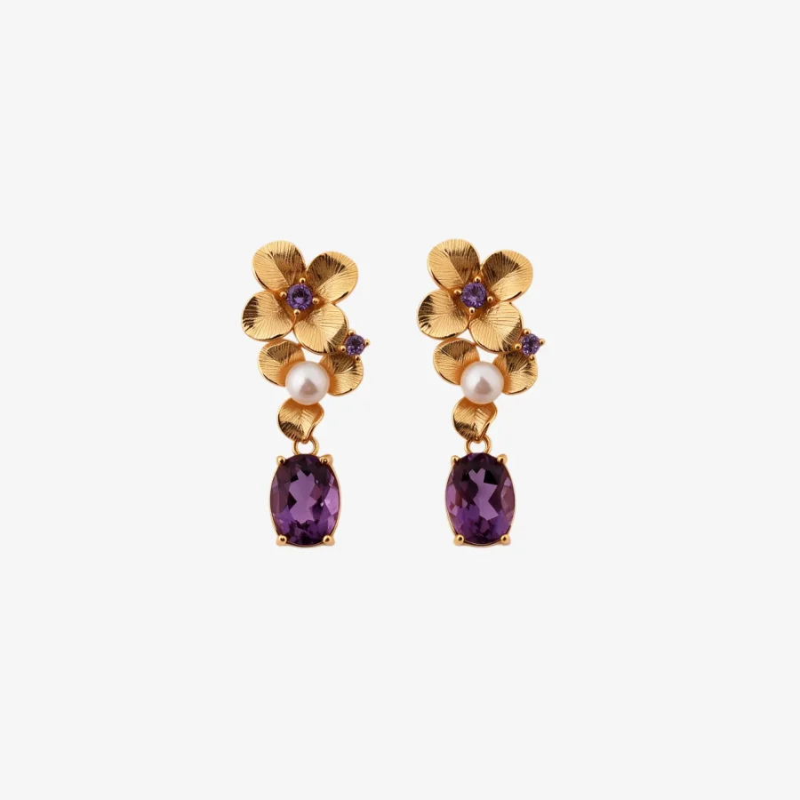 Amethyst Pearl Flower Earrings