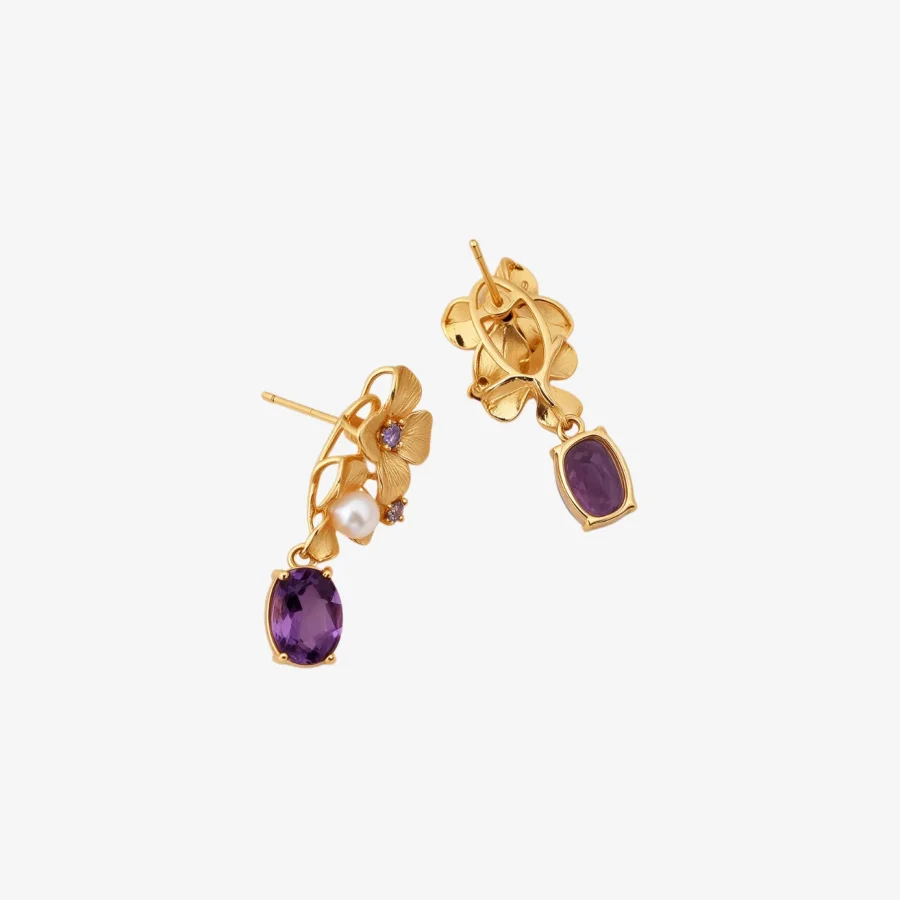 Amethyst Pearl Flower Earrings