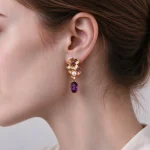 Amethyst Pearl Flower Earrings