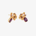 Gold Flower Amethyst Pearl Studs