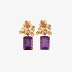 Gold Flower Square Amethyst Earrings