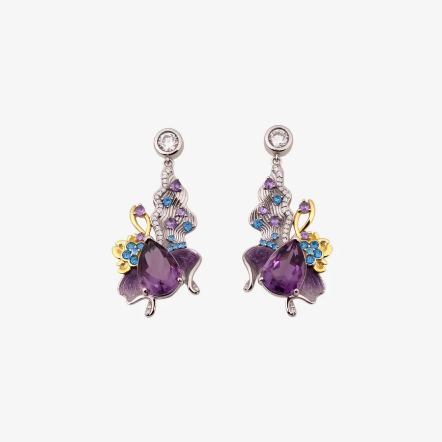 Multi Flower Amethyst Earrings