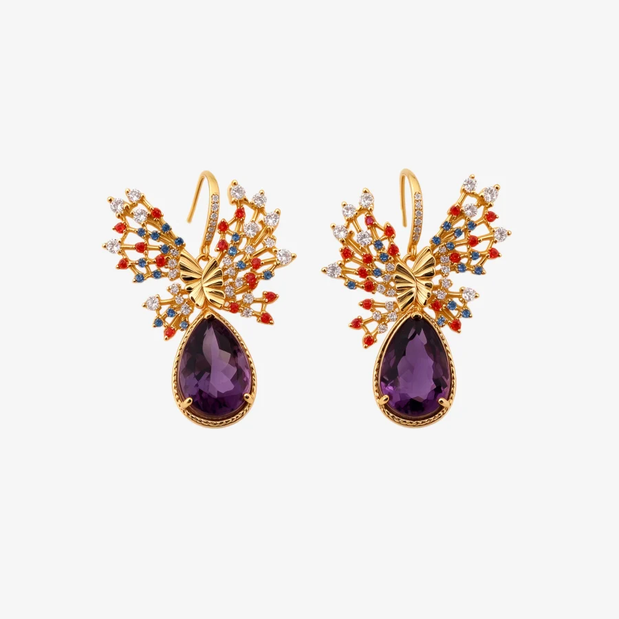 Sparkling Butterfly Amethyst Earrings