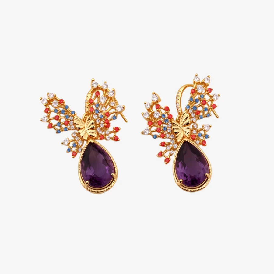 Sparkling Butterfly Amethyst Earrings