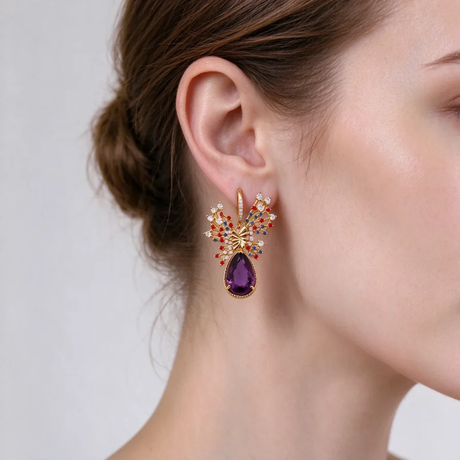 Sparkling Butterfly Amethyst Earrings