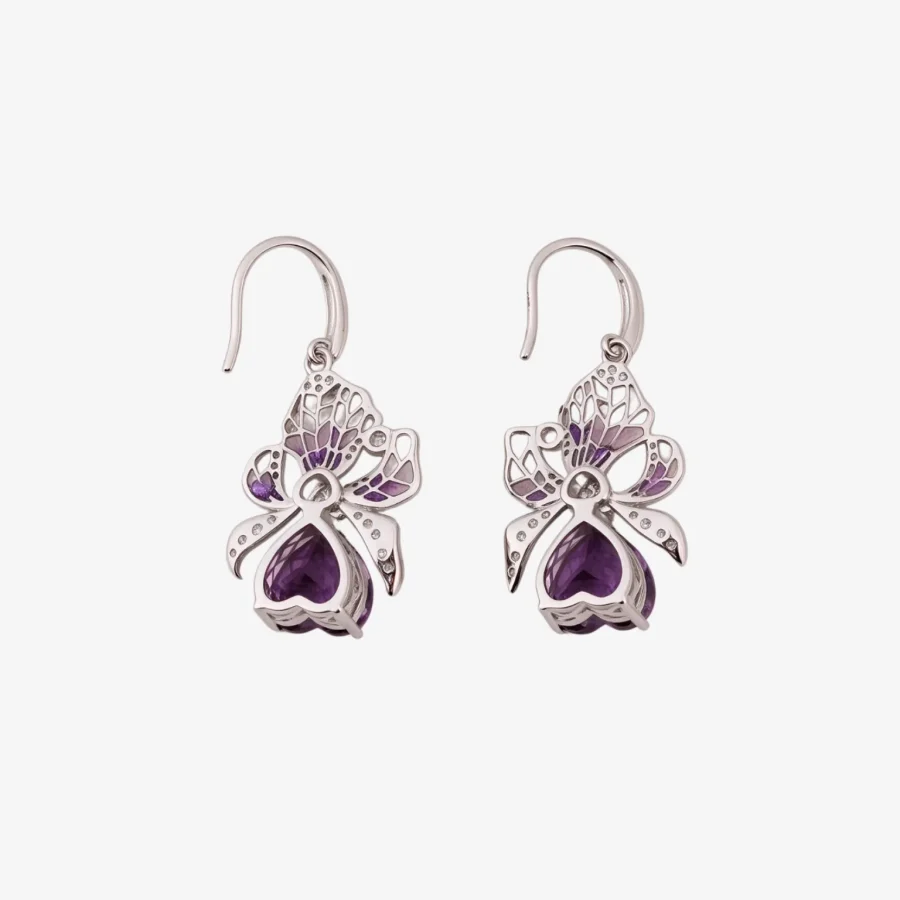 Bow Heart Amethyst Earrings