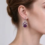 Bow Heart Amethyst Earrings