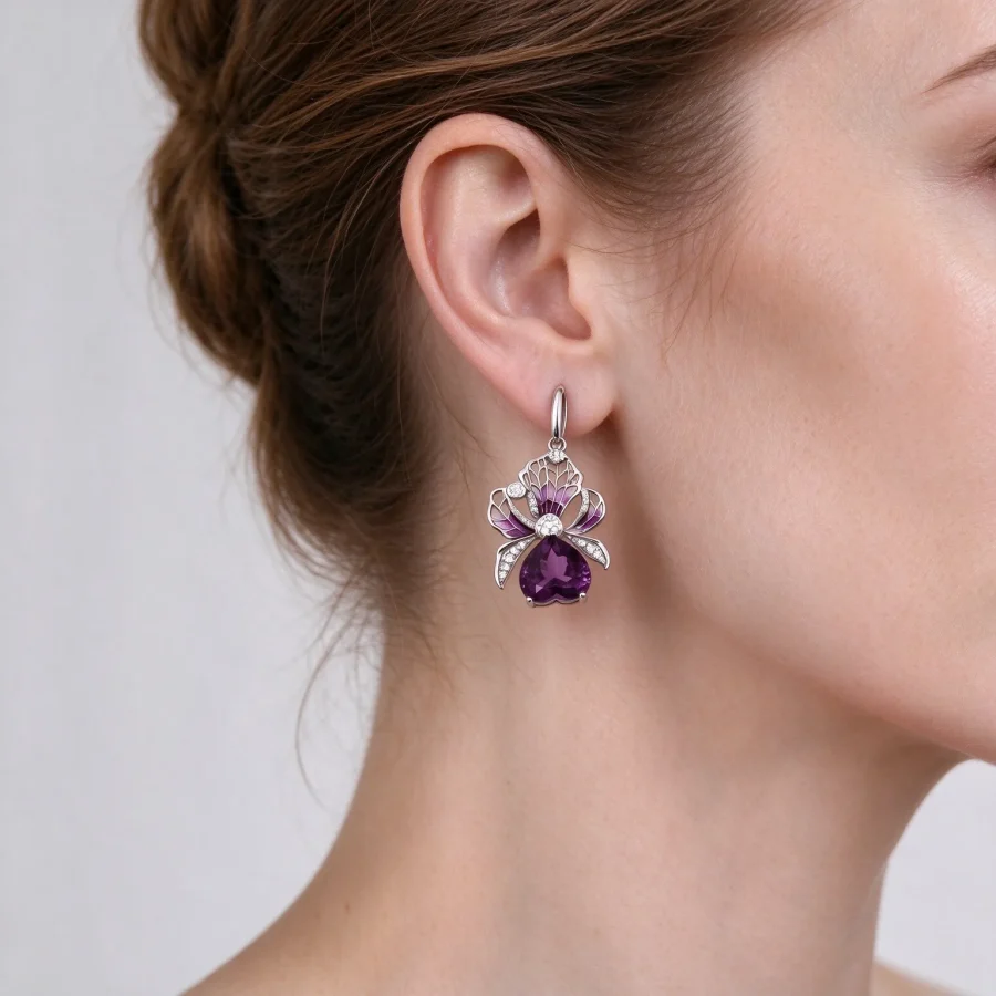 Bow Heart Amethyst Earrings