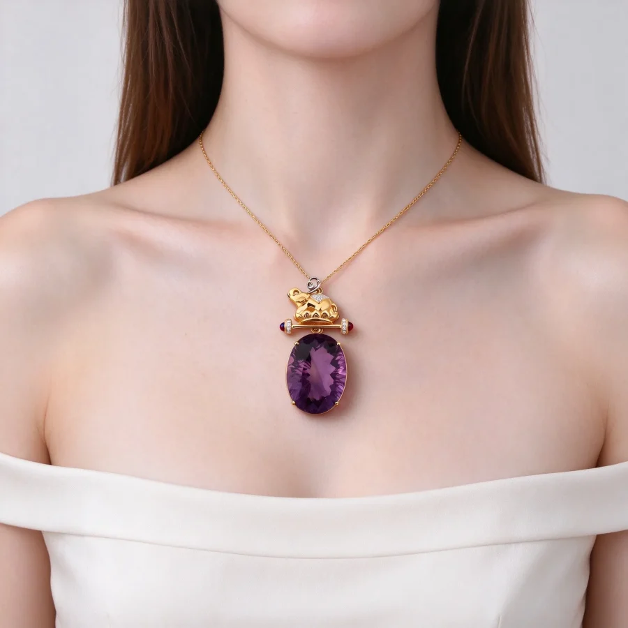 Elephant Amethyst Gemstone Pendant