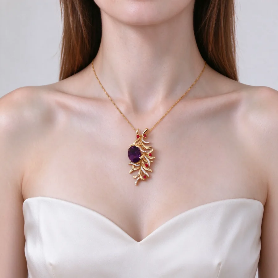 Amethyst Wheat Brooch Pendant