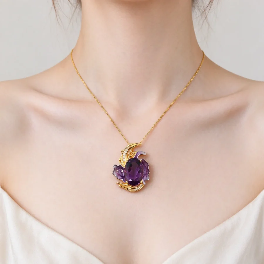 Floral Amethyst Gemstone Pendant